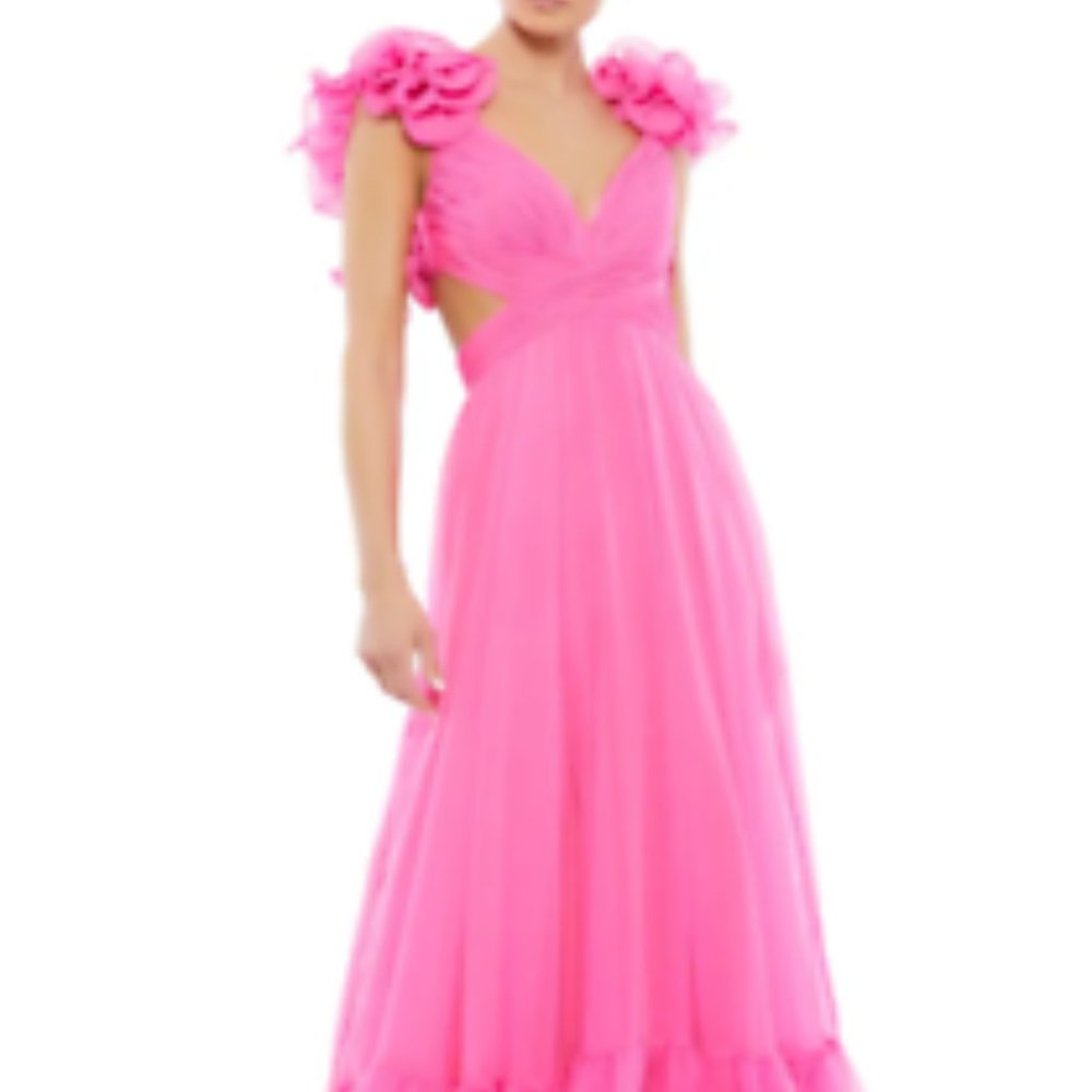 MAC  DUGGAL 67911 ROSETTE CHIFFON CUTOUT WAIST HOT PINK GOWN sz 4